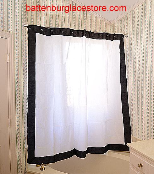 Shower Curtain. White with Black color border - Click Image to Close